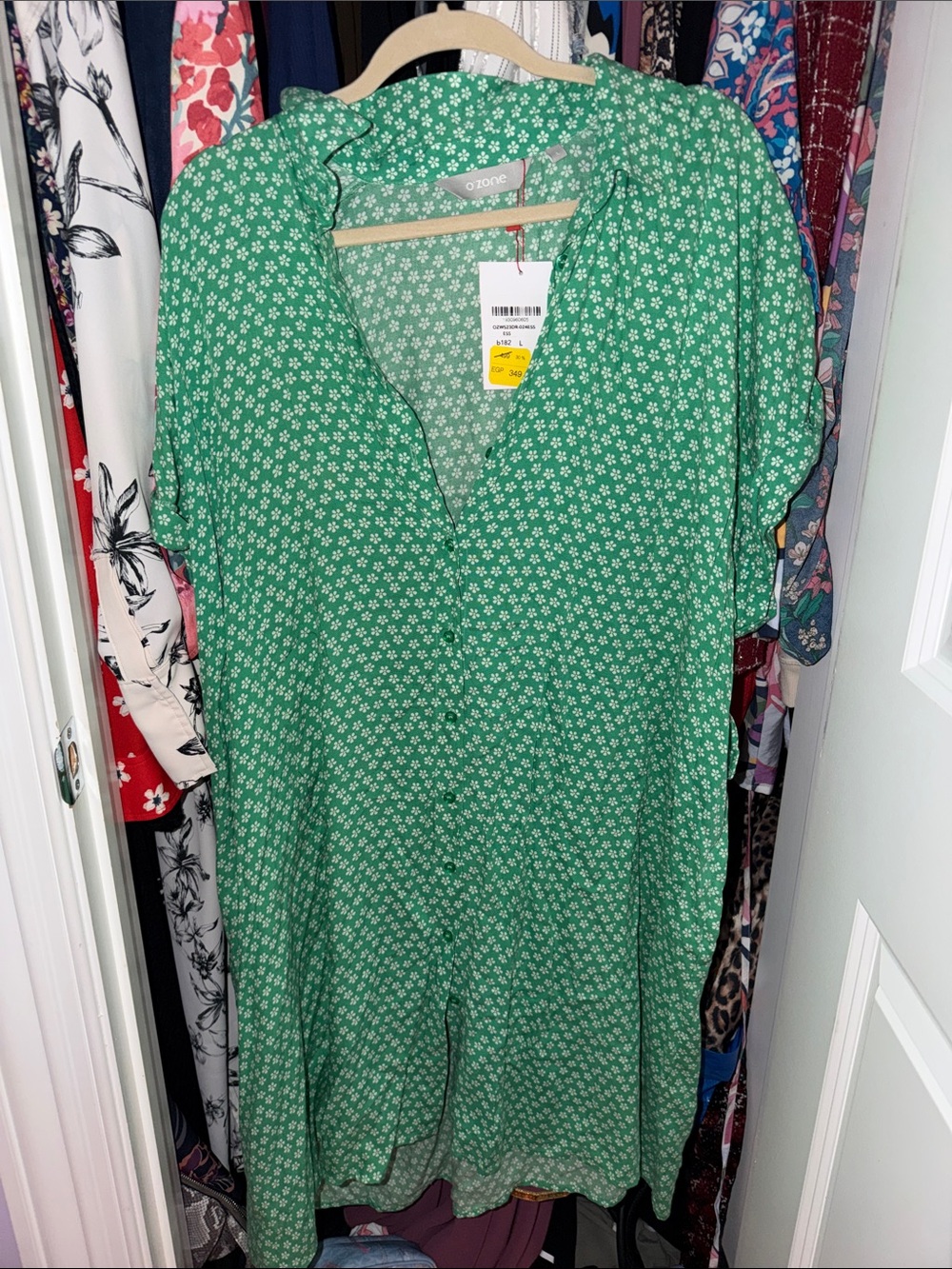 Ozone Green Floral Button-Front Midi Dress